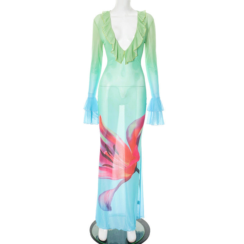 Ocean Bloom | Sheer Floral Cover-Up Dress
