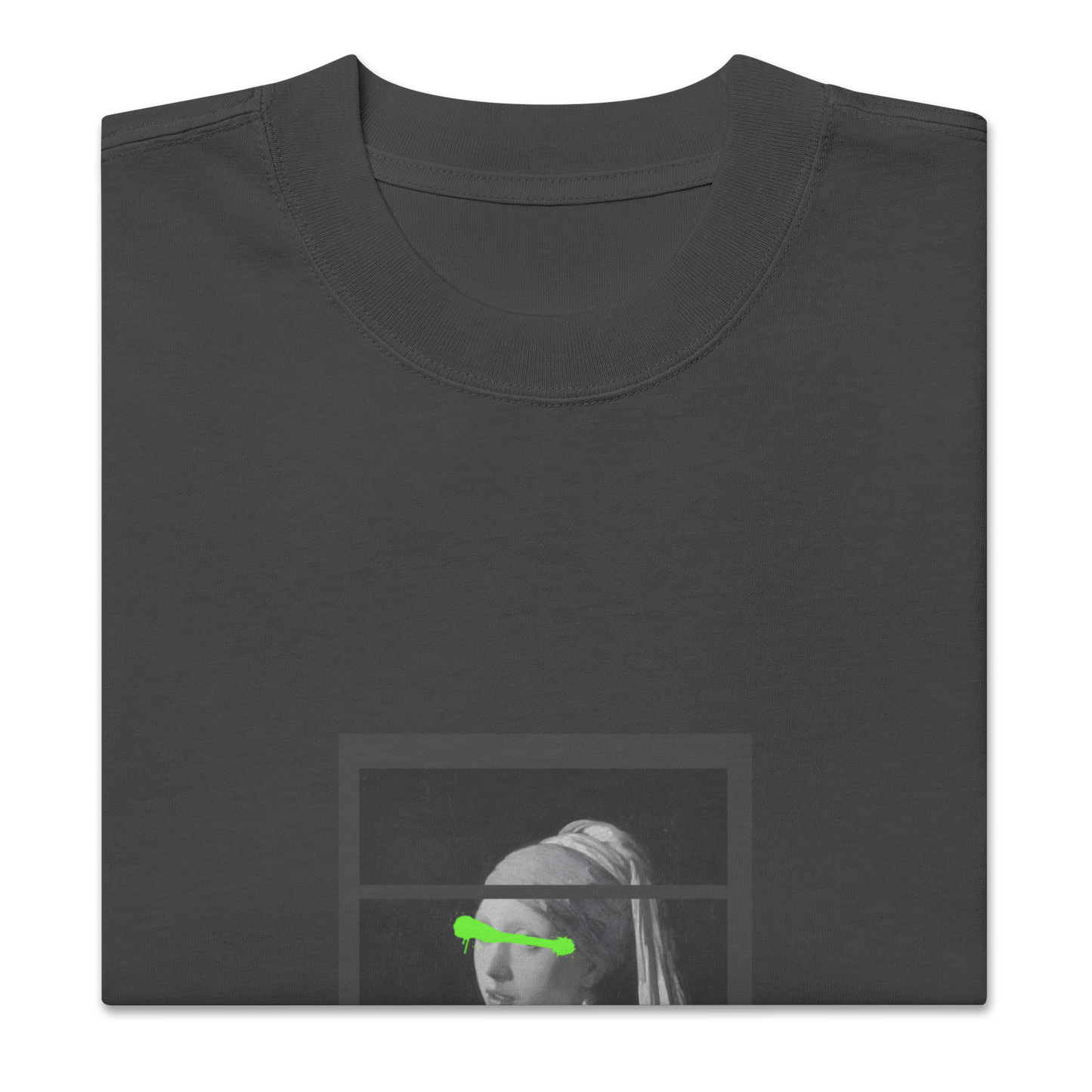 Oversized faded cotton t-shirt: Green spray paint line