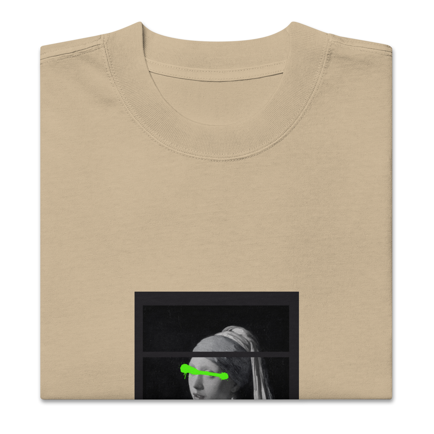 Oversized faded cotton t-shirt: Green spray paint line
