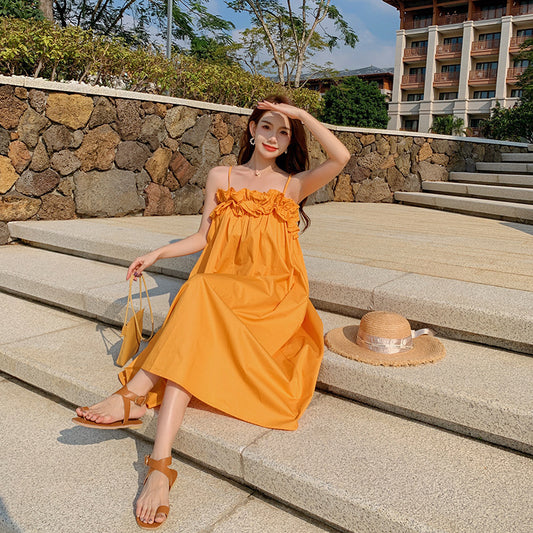 Orange Loose Lace Slip Dress