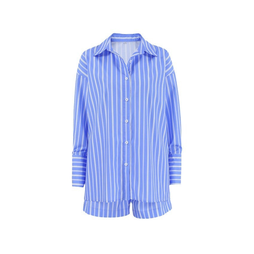 Blue And White Striped Casual Set