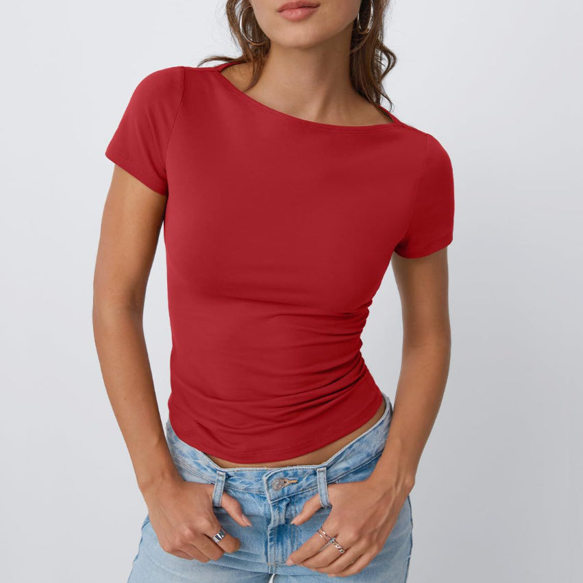 Round Neck Short Sleeve Slim Fit Tops