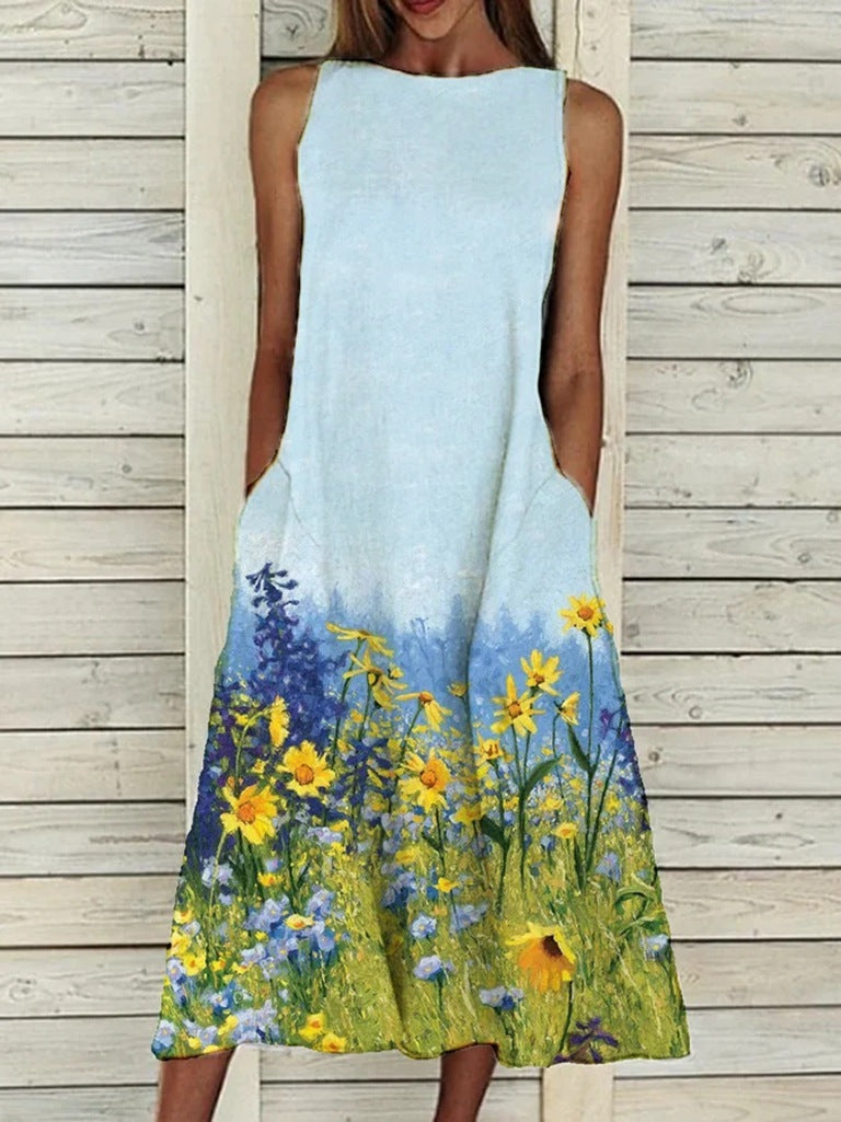 Azure Dress | Floral Print Loose A-Line Dresses