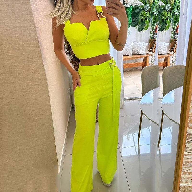 High Waist Wide Leg Neon Pants and top set