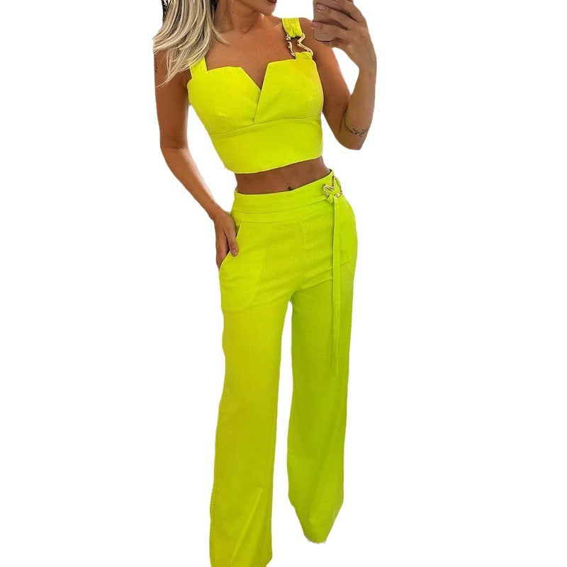 High Waist Wide Leg Neon Pants and top set