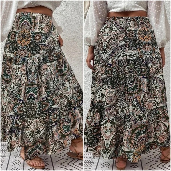 Summer Fashion Bohemian Printed Ruffled Skirt For Women