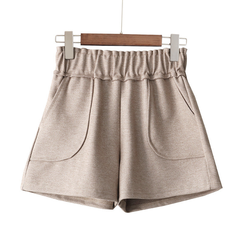 Women's High Waist Wide Leg Woolen Shorts