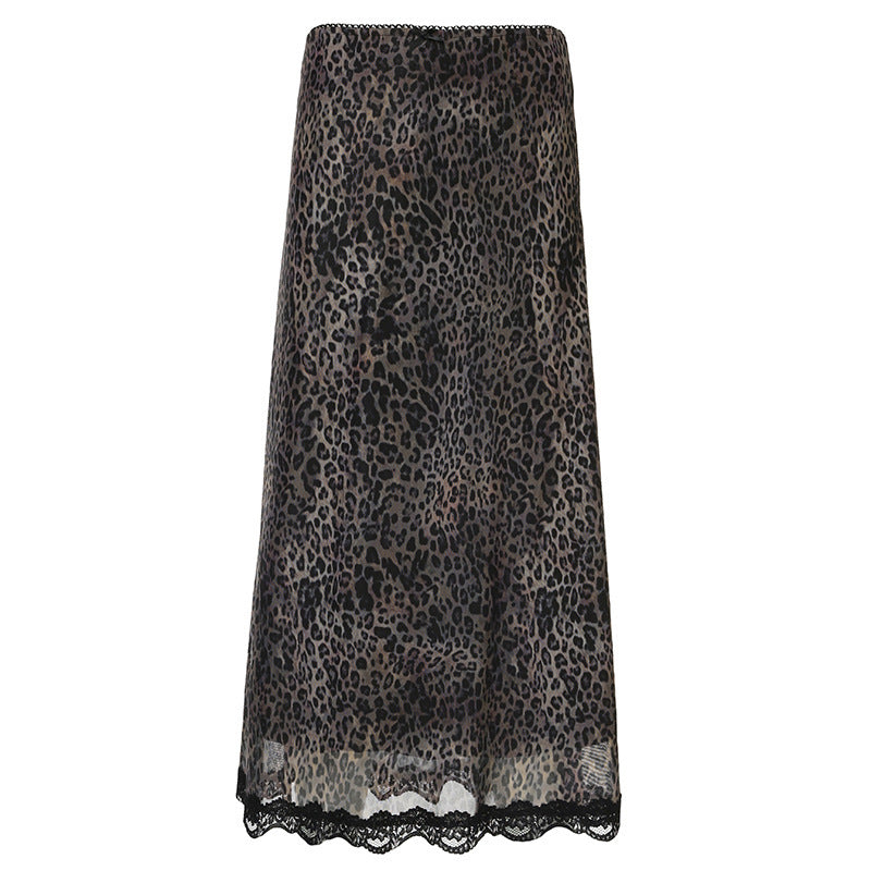 New High Waist Leopard print Midi Dress Women