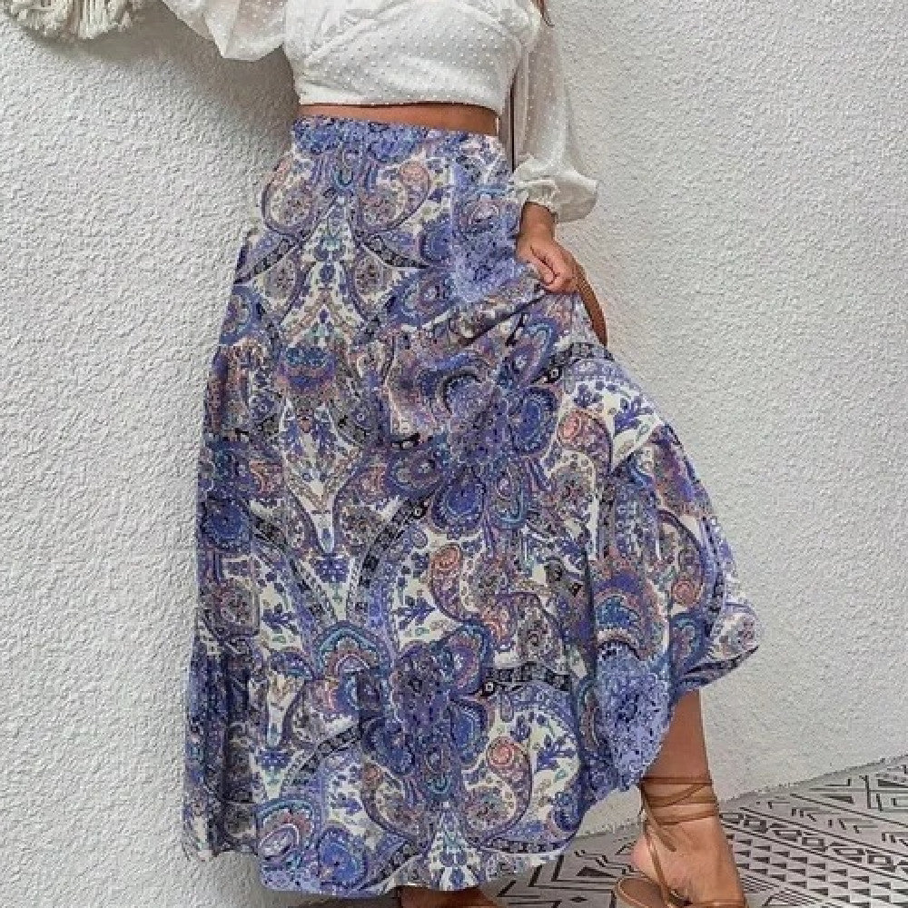 Summer Fashion Bohemian Printed Ruffled Skirt For Women