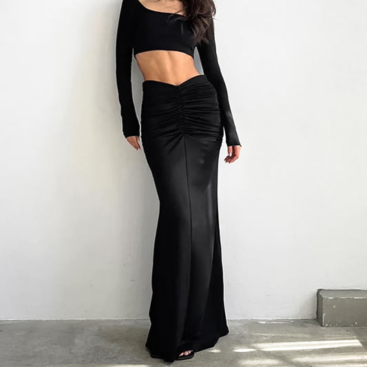 Black Low-Rise Maxi Skirt