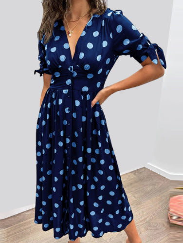 V neck | Polka-dot Dress