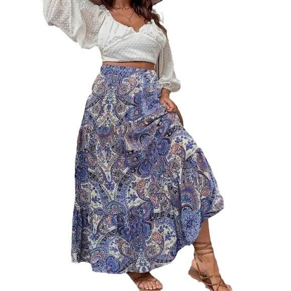 Summer Fashion Bohemian Printed Ruffled Skirt For Women