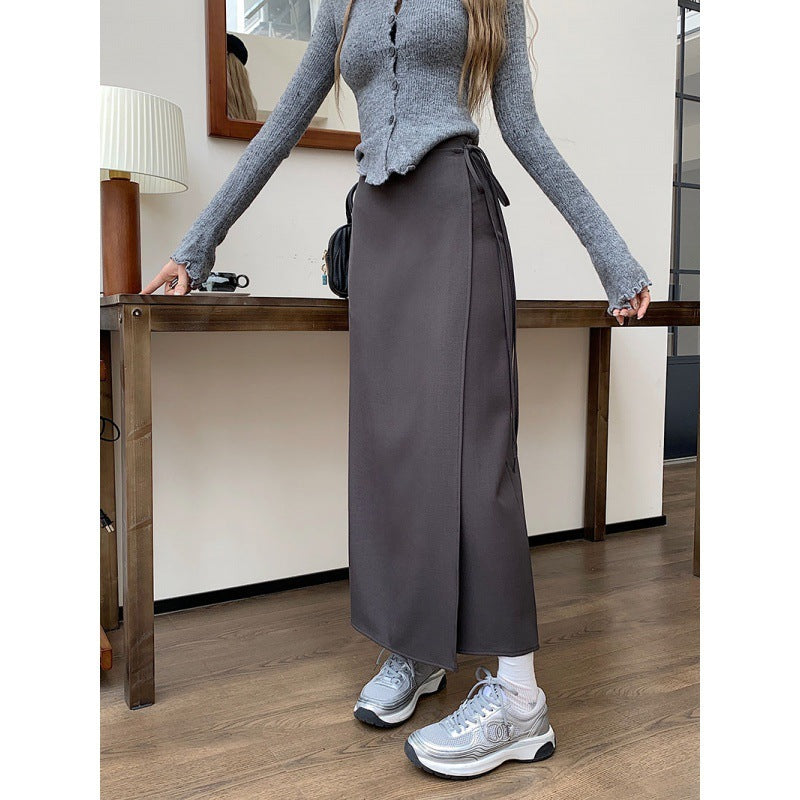 One-piece Lace-up Sheath Suit For Women Mid-length Skirt