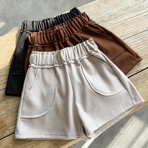 Women's High Waist Wide Leg Woolen Shorts