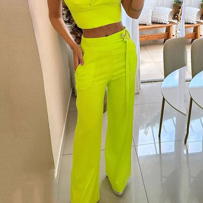 High Waist Wide Leg Neon Pants and top set