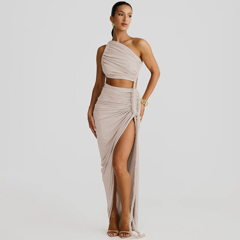 Maple | One-shoulder Ropey-Pleated Dress