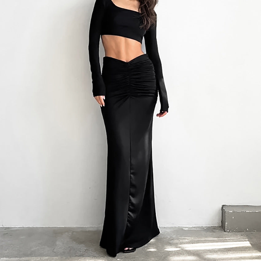 Black Low-Rise Maxi Skirt