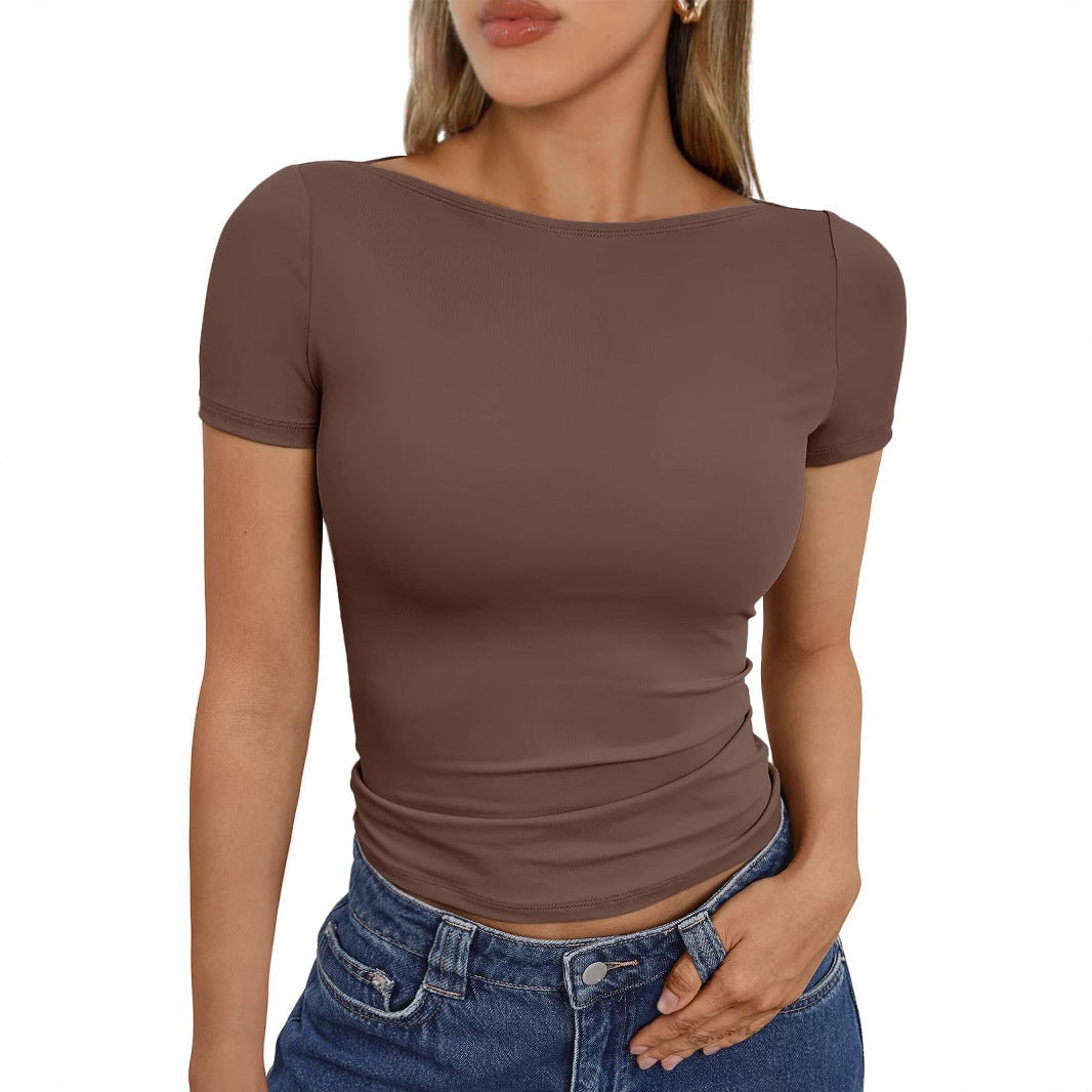 Round Neck Short Sleeve Slim Fit Tops