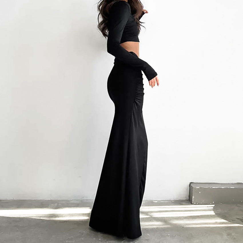 Black Low-Rise Maxi Skirt