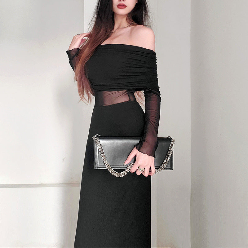 Midnight Aura Off-Shoulder Mesh Dress