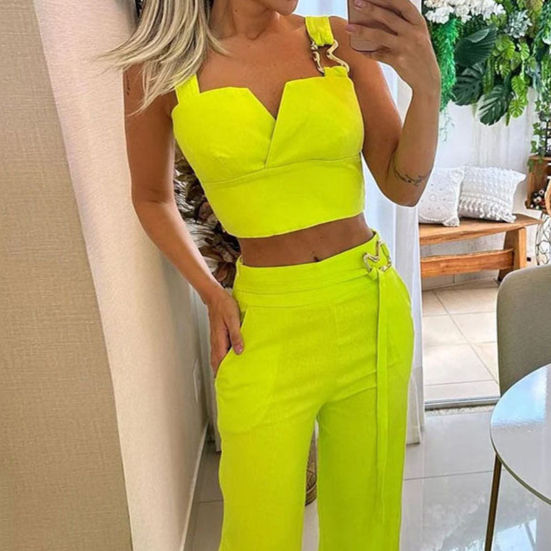 High Waist Wide Leg Neon Pants and top set