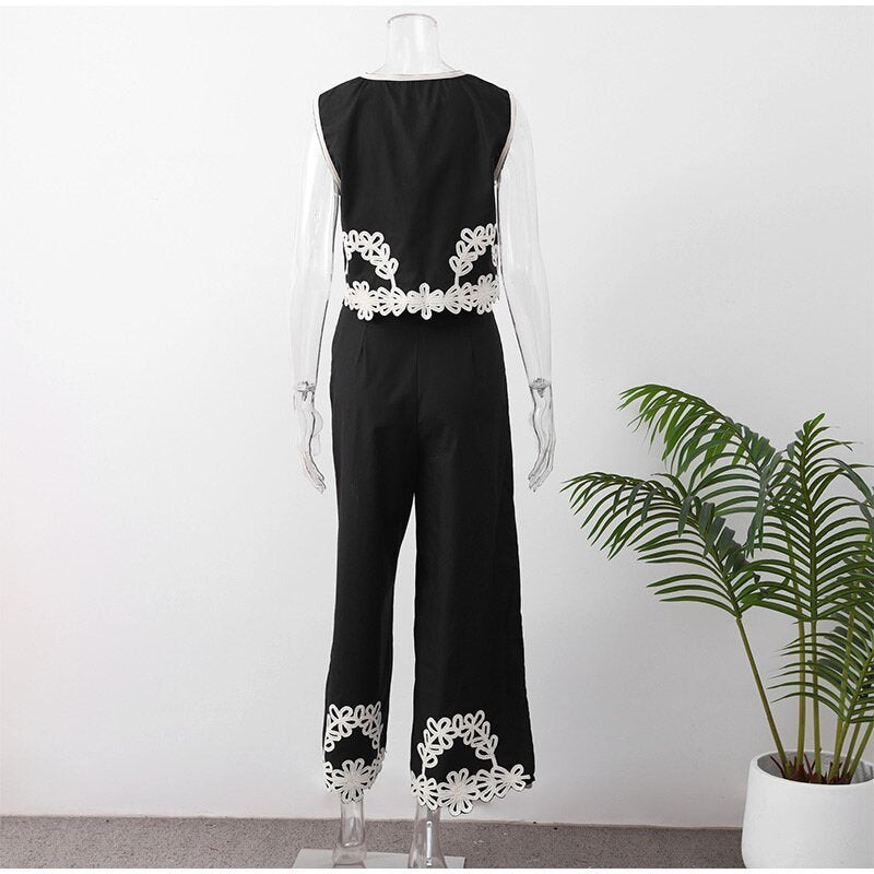 Women's Embroidery Short Vest Pants Suit