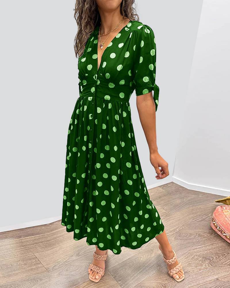 V neck | Polka-dot Dress