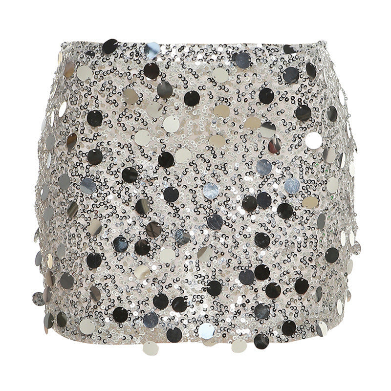 Queen Reflective Sequined High Waist Hip Skirt