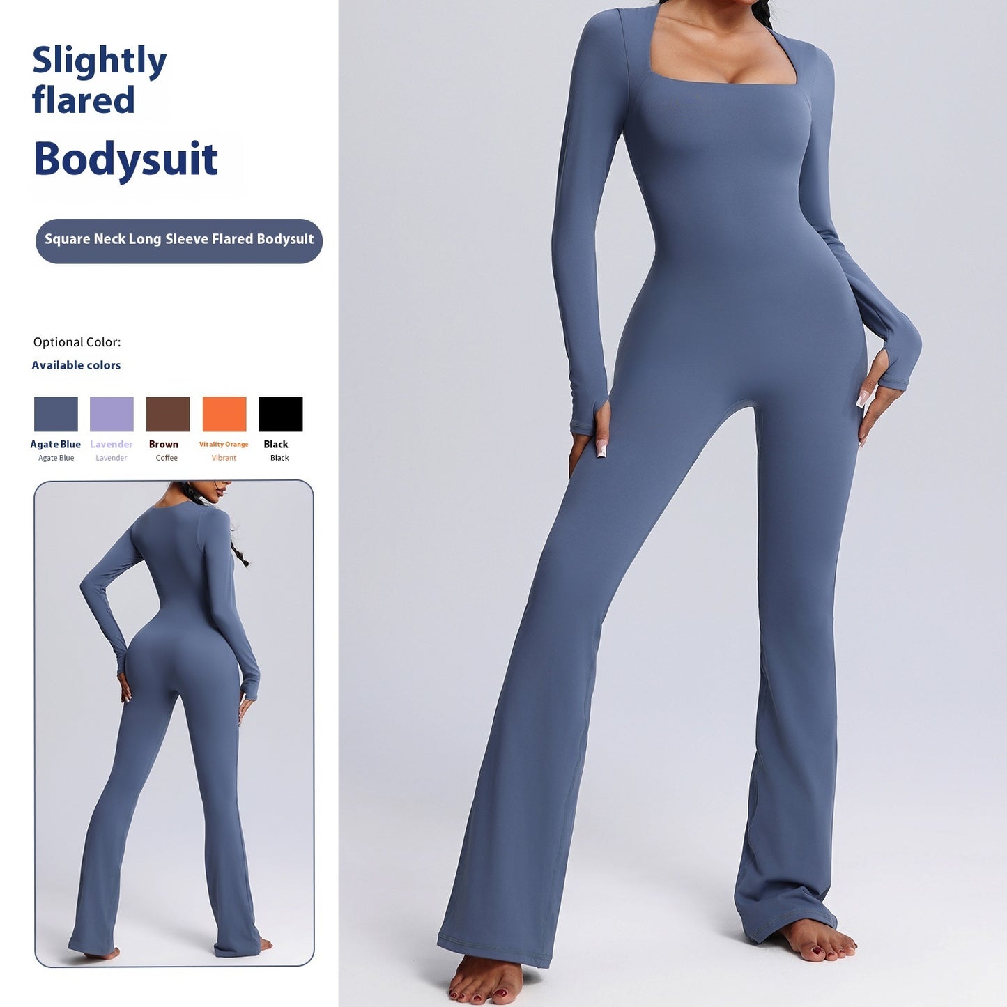 YUNA Yoga Jumpsuit | Square Neck Long-sleeved | Flared Pants Breathable Bodysuit