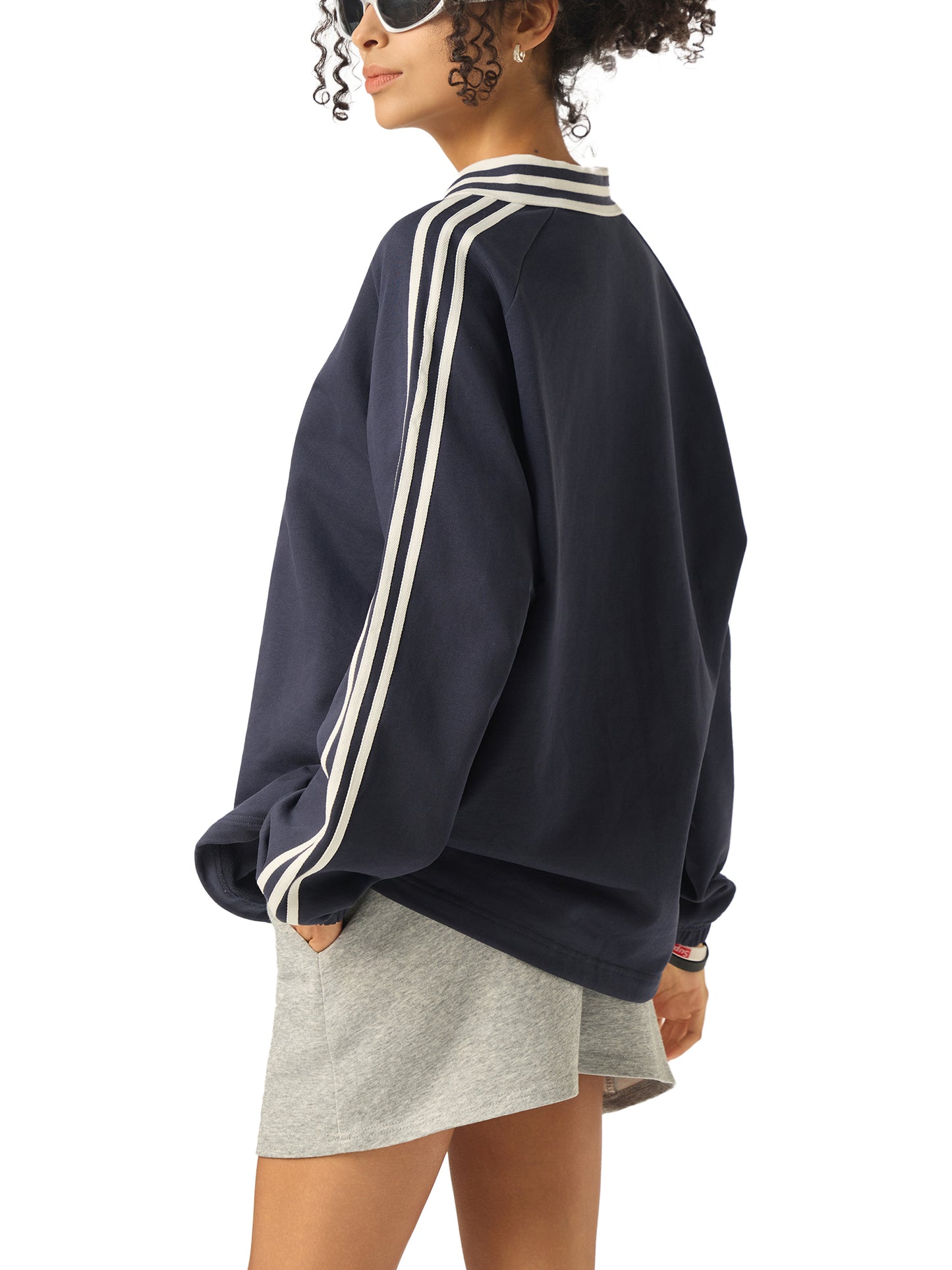 Double Take Collared Unisex Sweatshirt