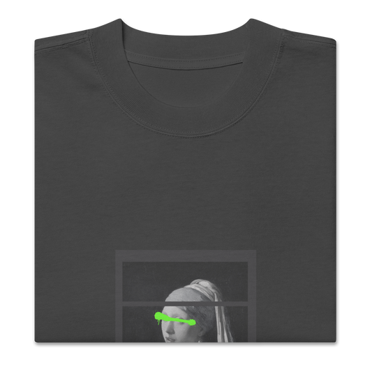 Oversized faded cotton t-shirt: Green spray paint line