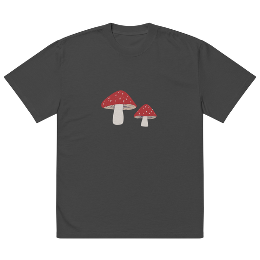 Oversized faded Cotton t-shirt- Red Mushrooms