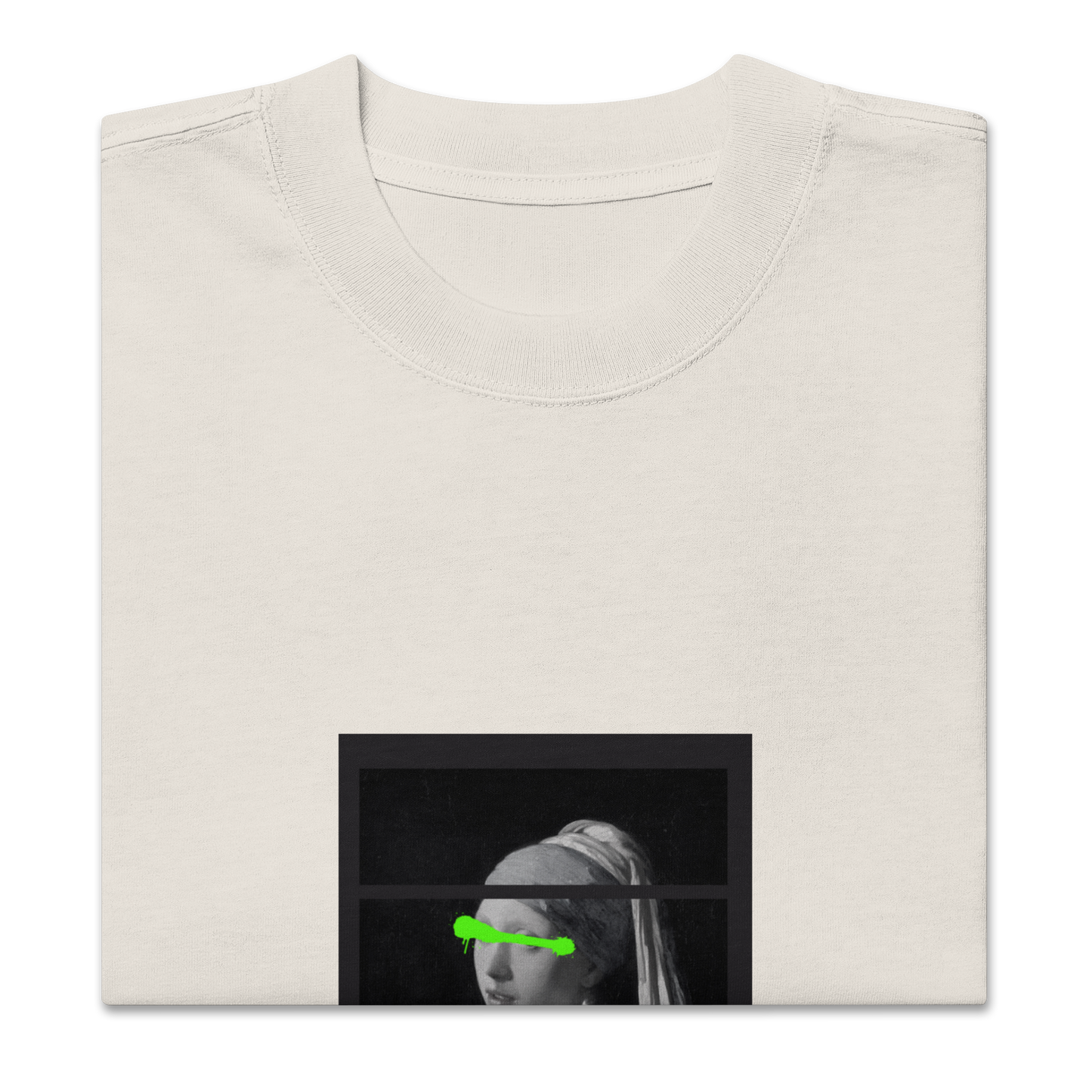 Oversized faded cotton t-shirt: Green spray paint line