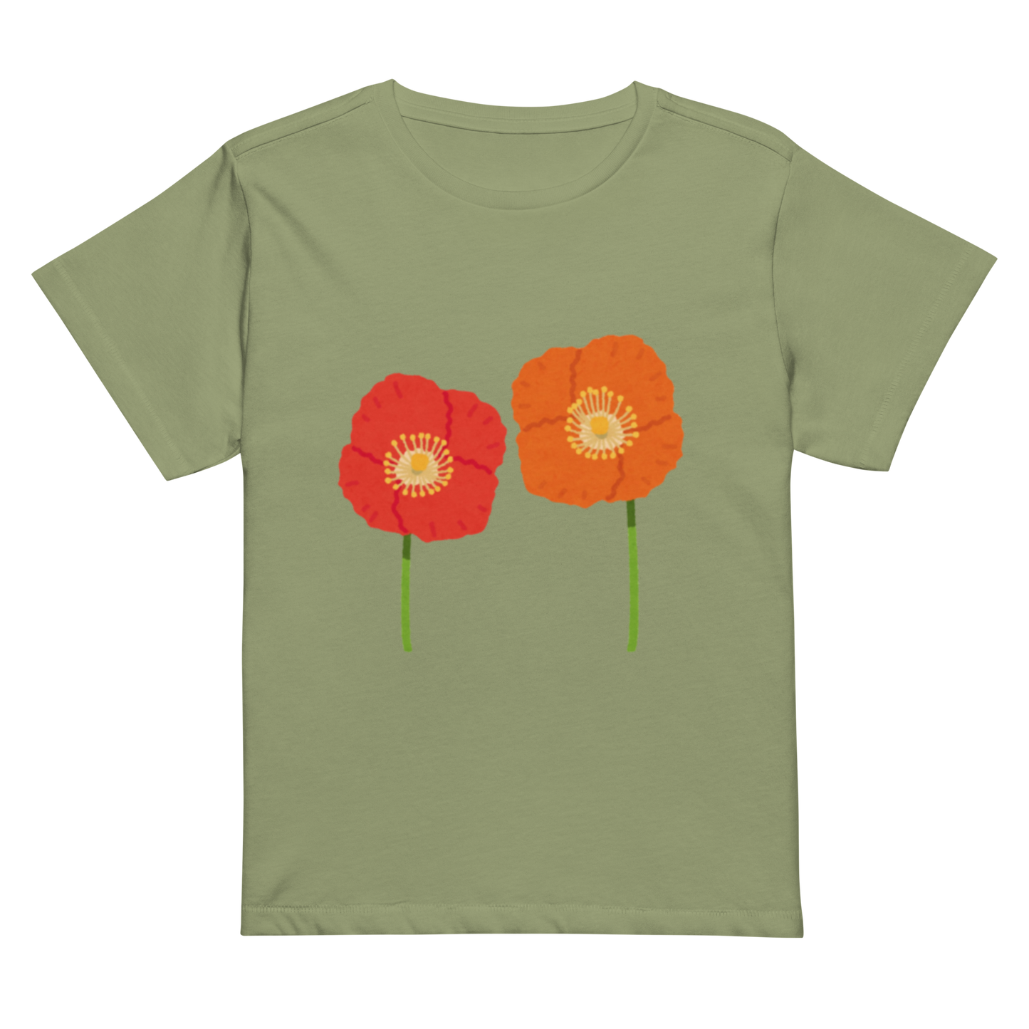 Women’s high-waisted Cotton t-shirt: Orange flower paint