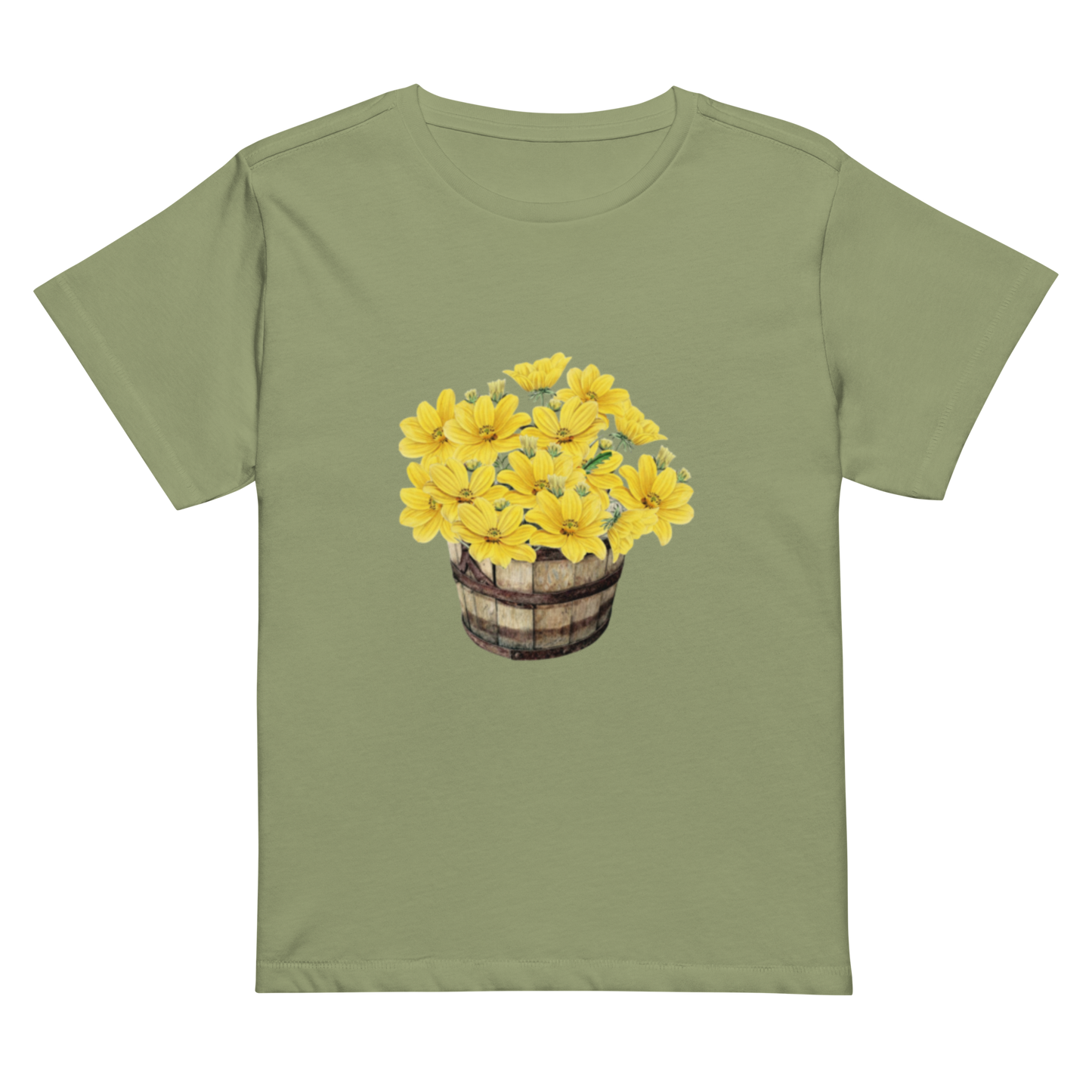 Women’s high-waisted Cotton t-shirt: Bucket full of yellow flowers