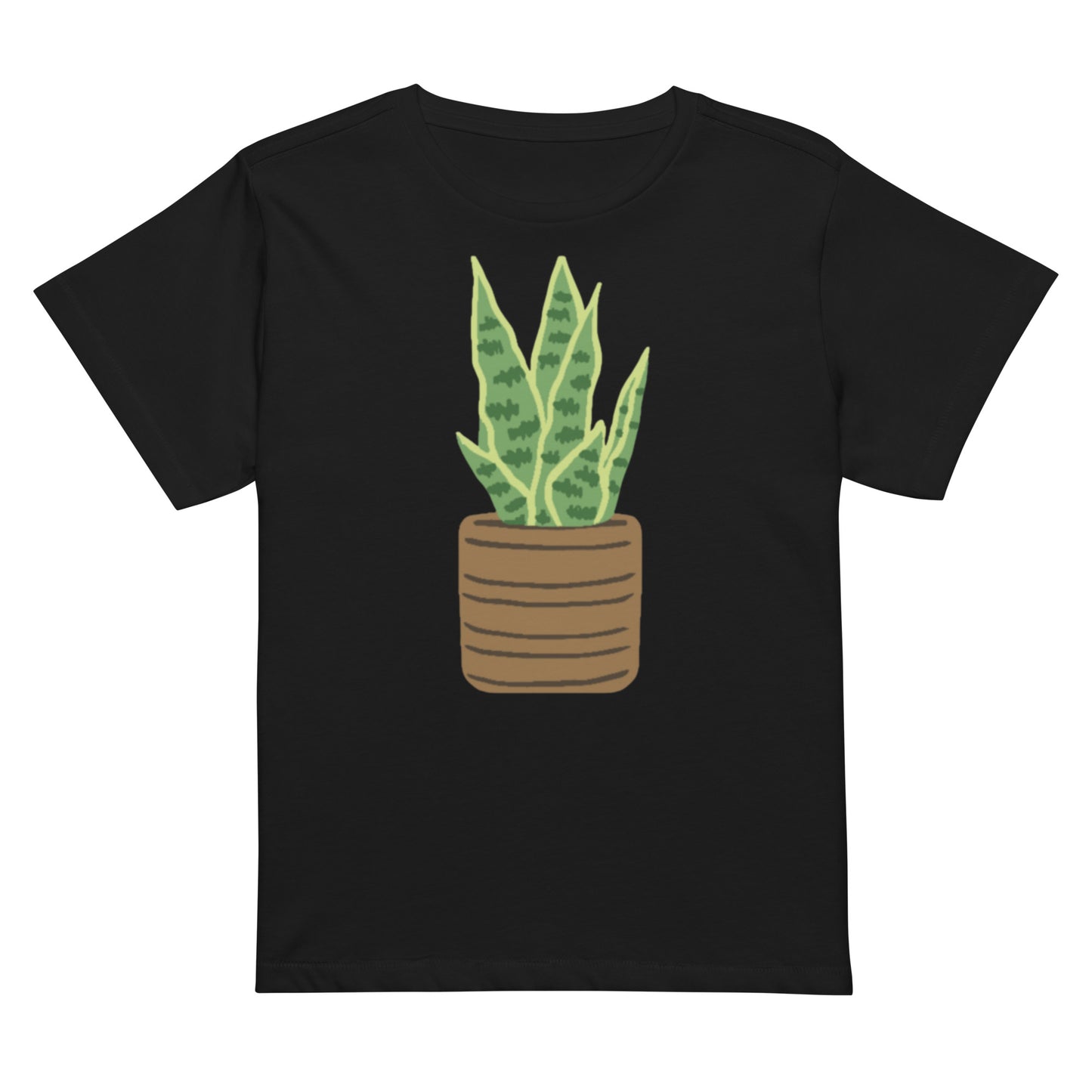 Women’s high-waisted t-shirt with snake plant print