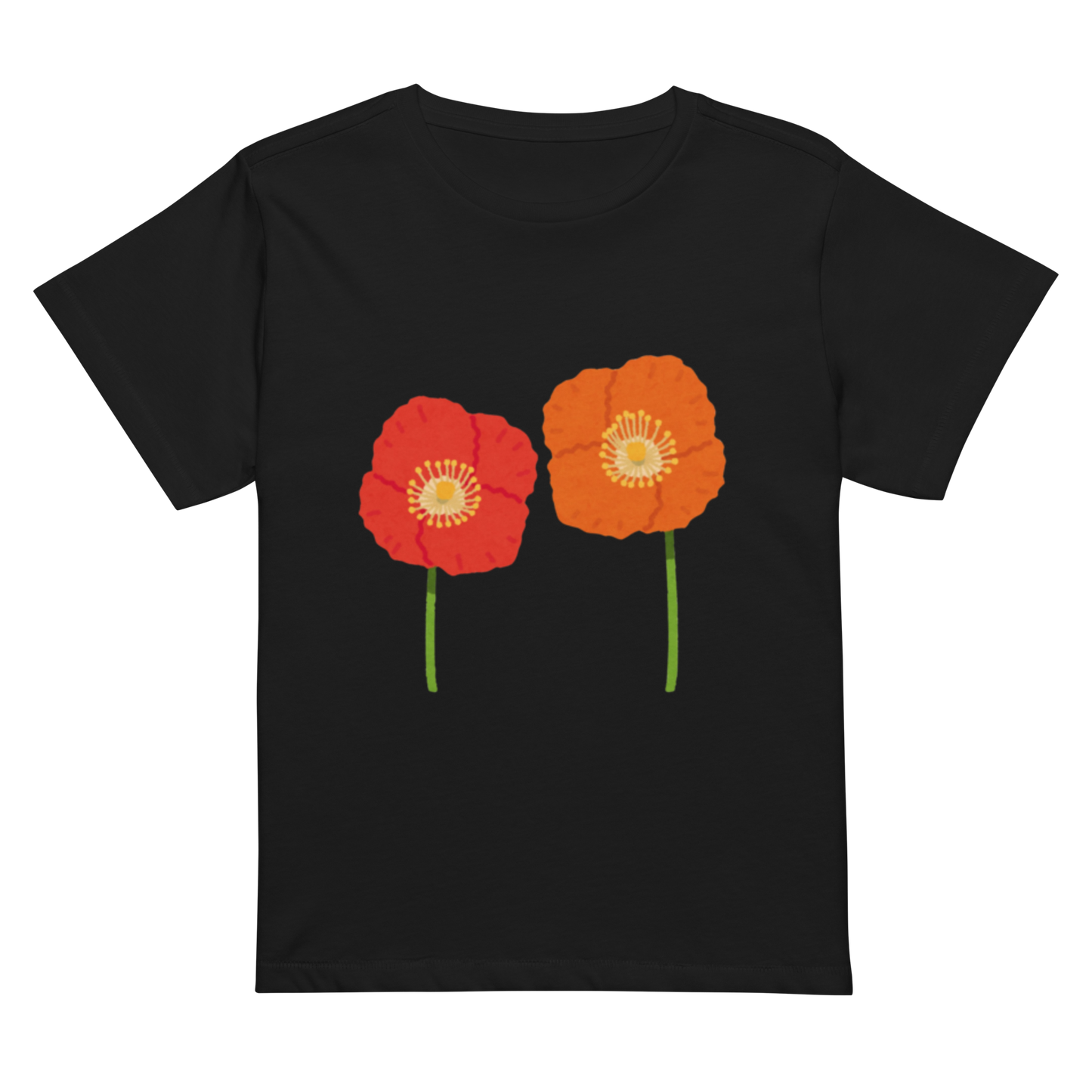 Women’s high-waisted Cotton t-shirt: Orange flower paint