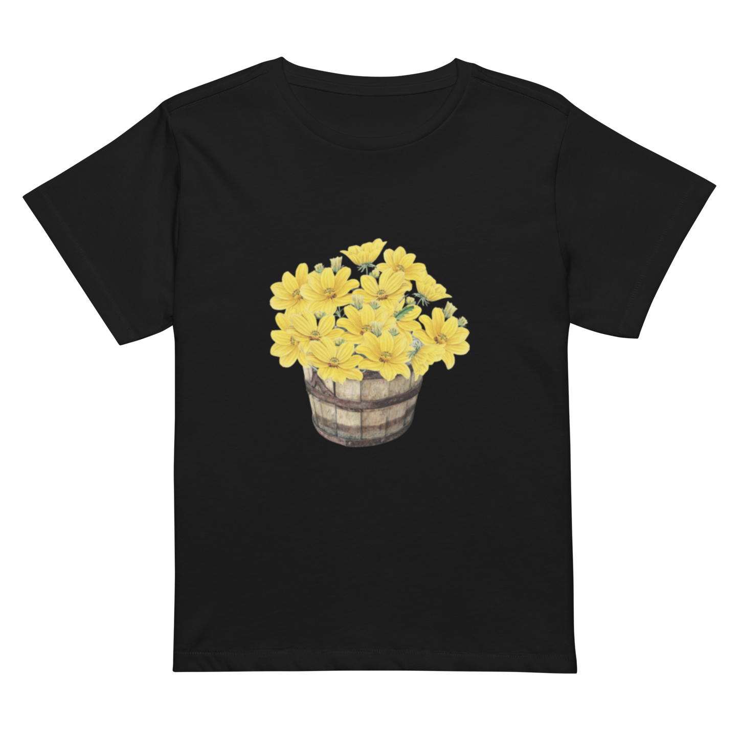 Women’s high-waisted Cotton t-shirt: Bucket full of yellow flowers