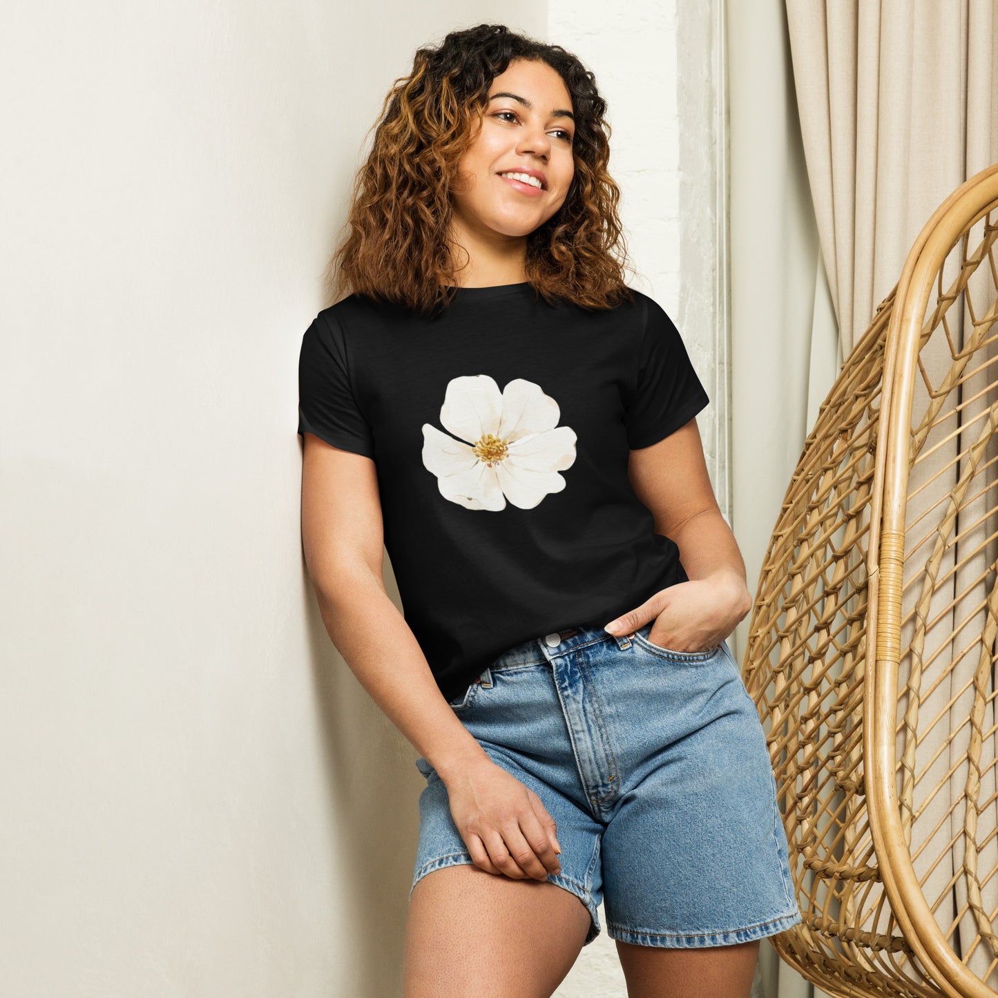 Women’s high-waisted Cotton t-shirt: White Azalea