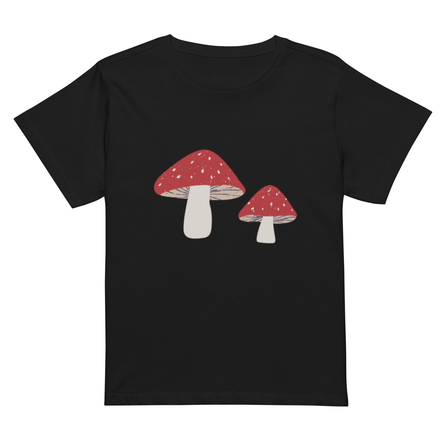 Women’s high-waisted Cotton t-shirt: Red Mushrooms