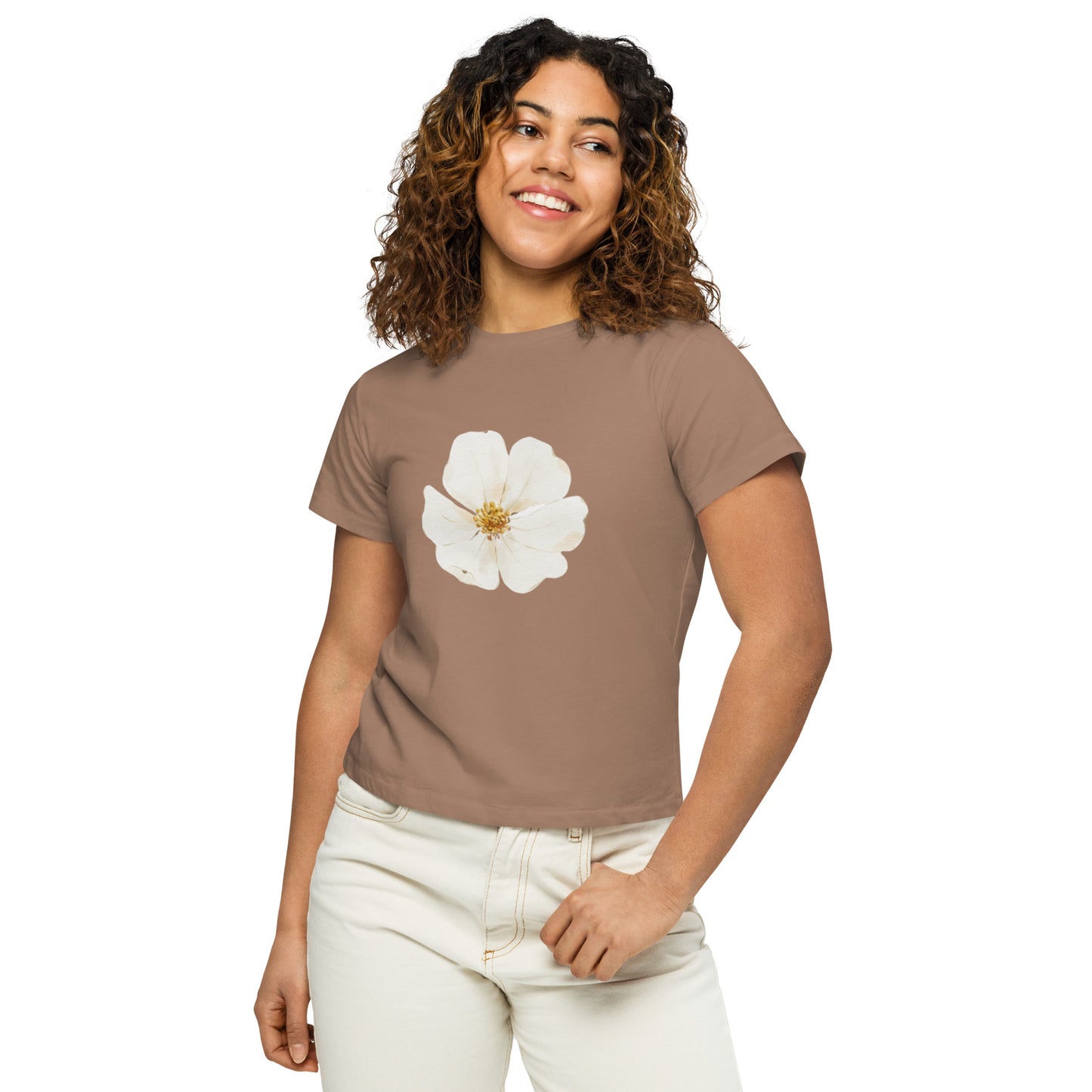 Women’s high-waisted Cotton t-shirt: White Azalea