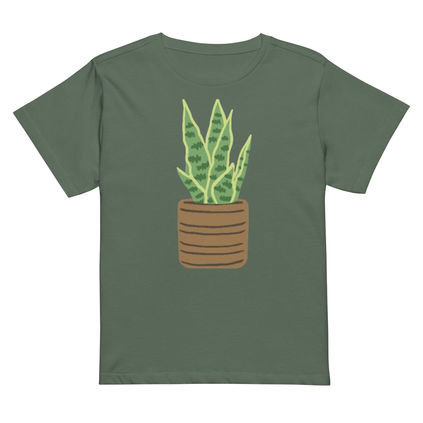 Women’s high-waisted t-shirt with snake plant print