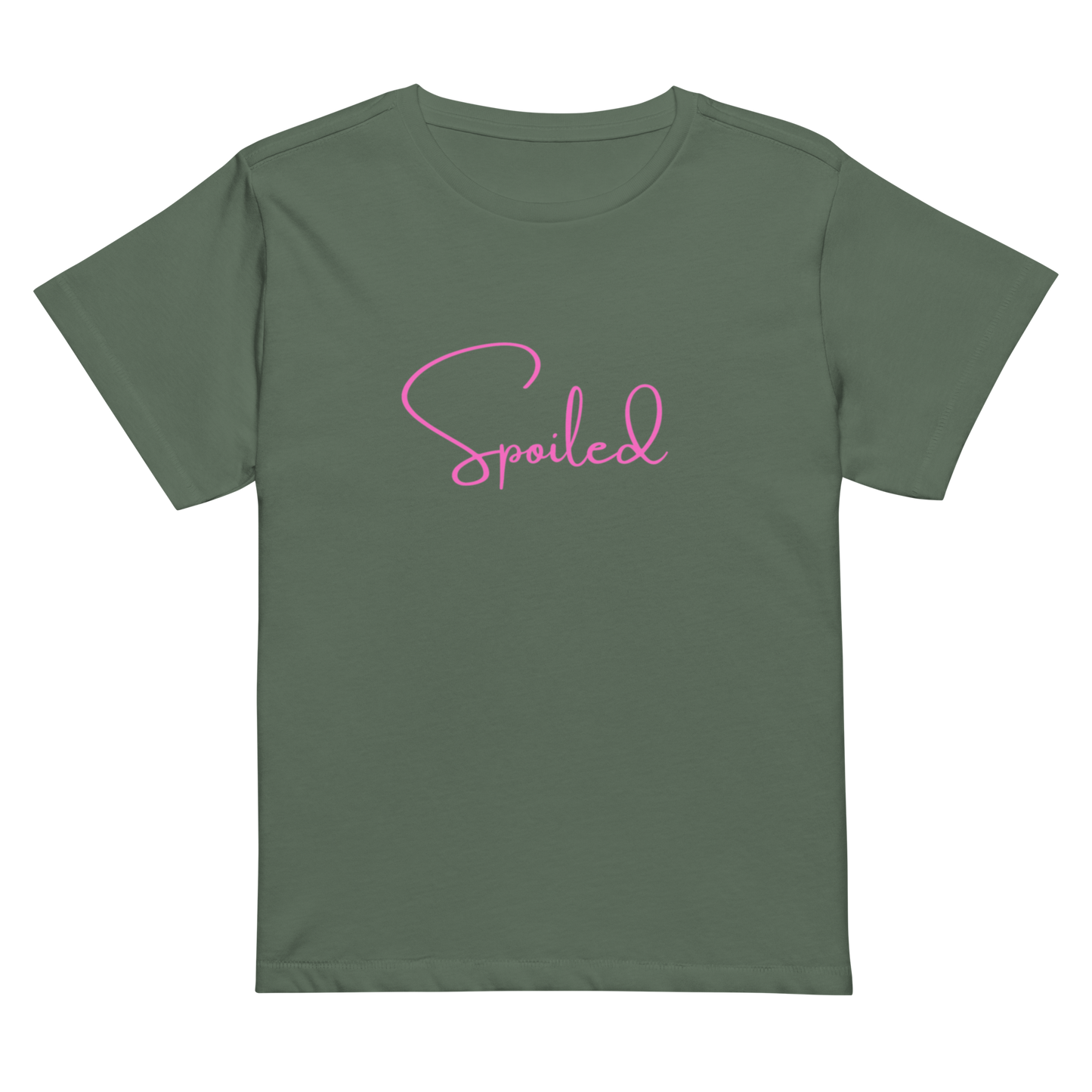 Women’s high-waisted Cotton t-shirt: Spoiled in pink letter