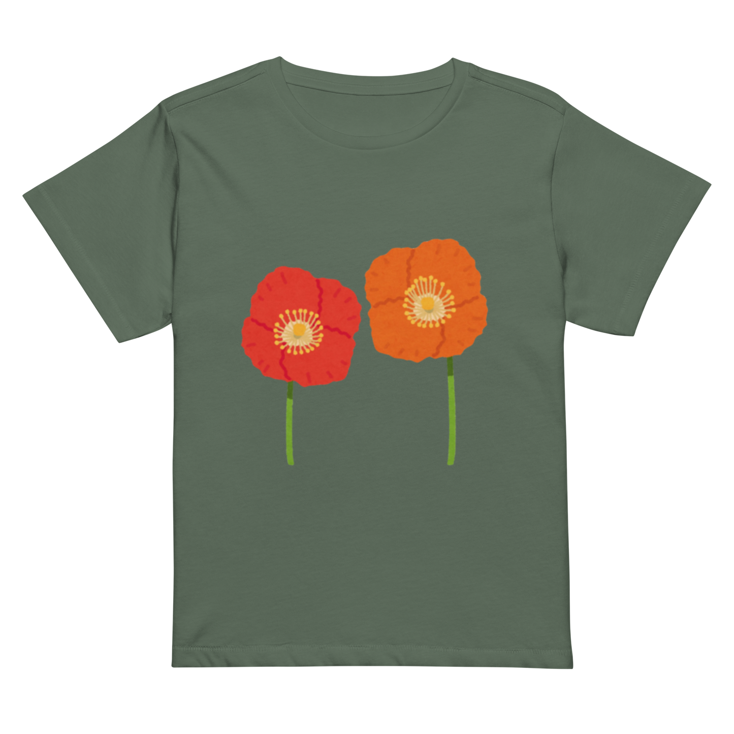 Women’s high-waisted Cotton t-shirt: Orange flower paint