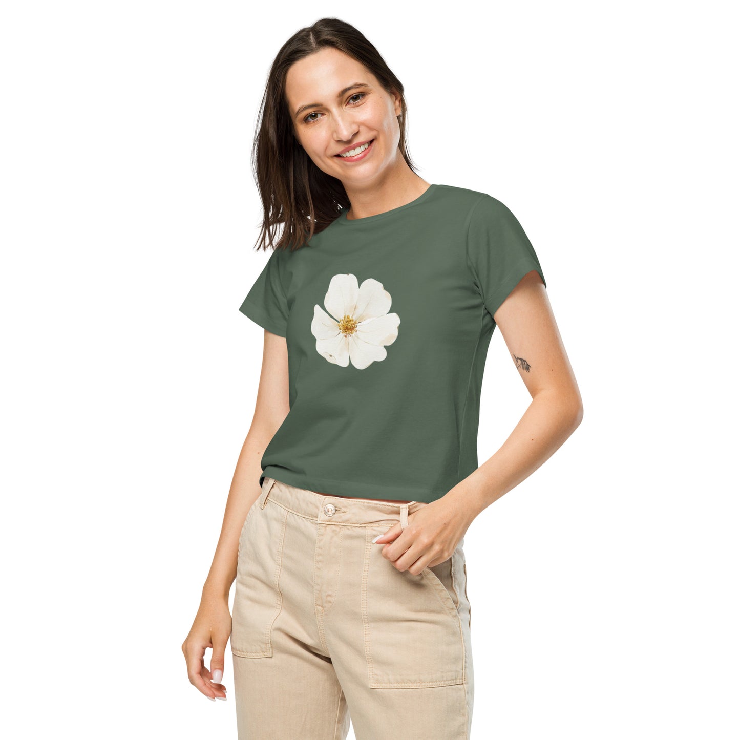 Women’s high-waisted Cotton t-shirt: White Azalea