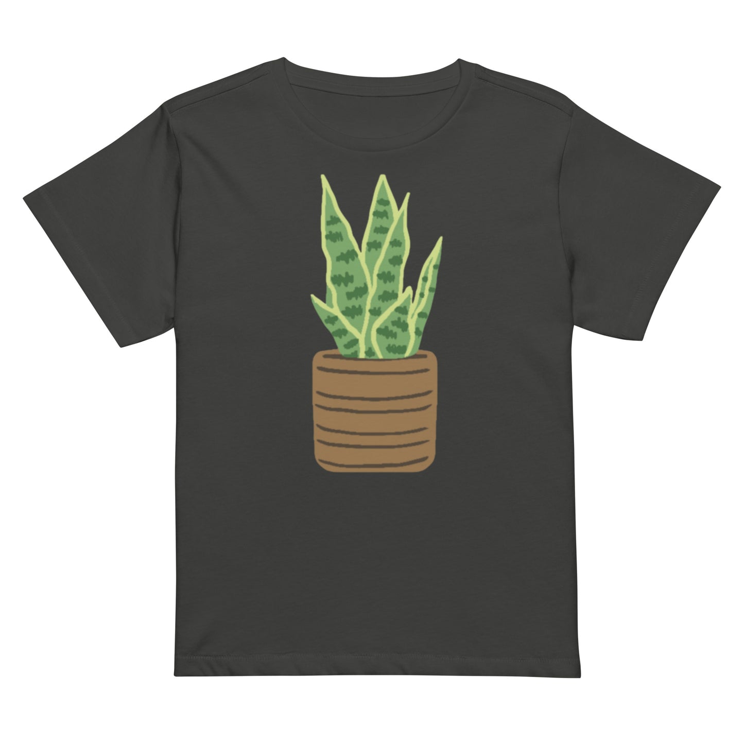 Women’s high-waisted t-shirt with snake plant print