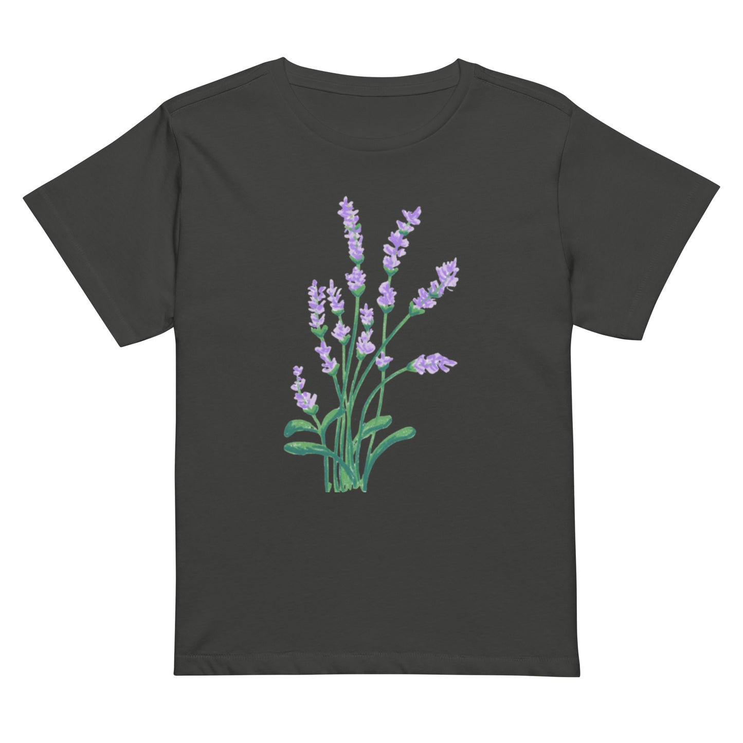 Women’s high-waisted t-shirt: Lavender bouquet