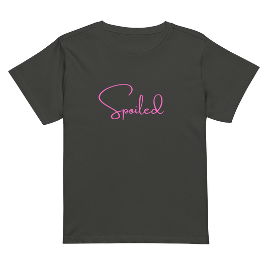 Women’s high-waisted Cotton t-shirt: Spoiled in pink letter