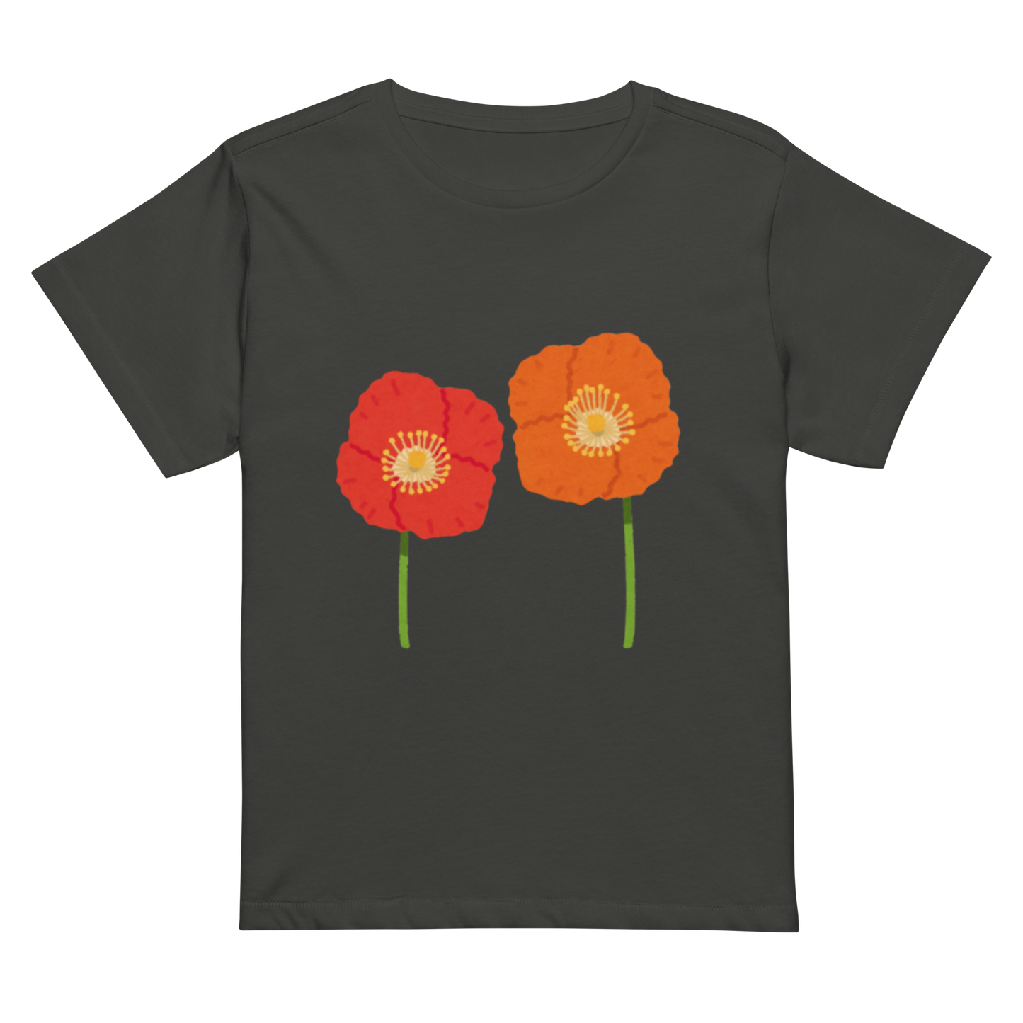 Women’s high-waisted Cotton t-shirt: Orange flower paint