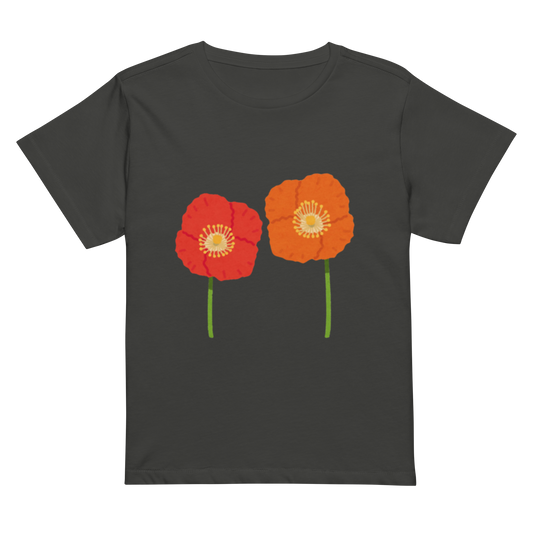 Women’s high-waisted Cotton t-shirt: Orange flower paint